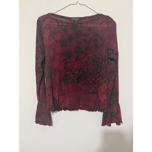 Vintage Romantic Goth Red/Black Sheer Women's Top Bell Sleeves Small Whimsigoth